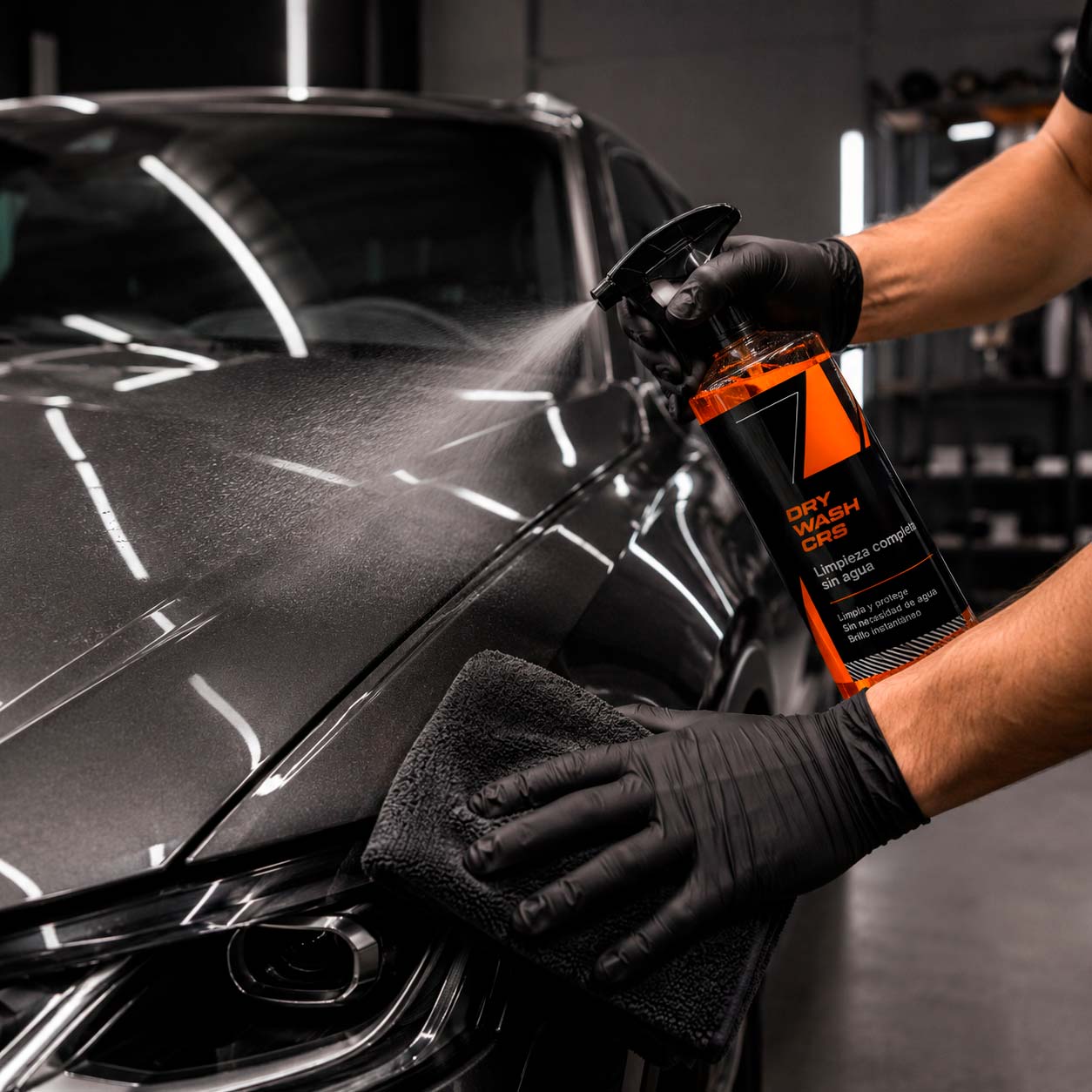 Lavado de coches sin agua Dry Wash Car aplicado con spray y bayeta de microfibra