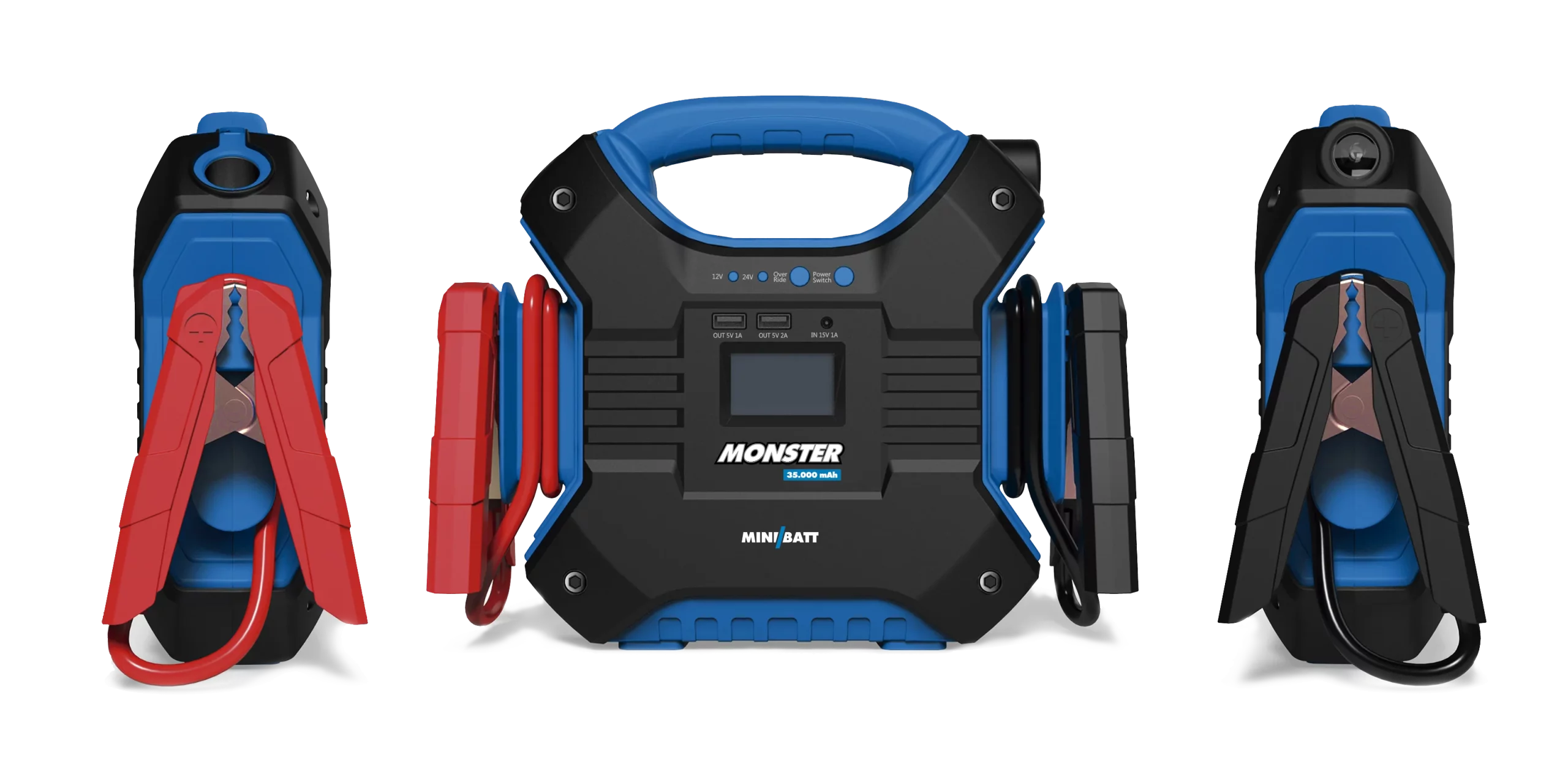 Arrancador de batería portátil MiniBatt Monster 35000 mAh con pinzas roja y negra