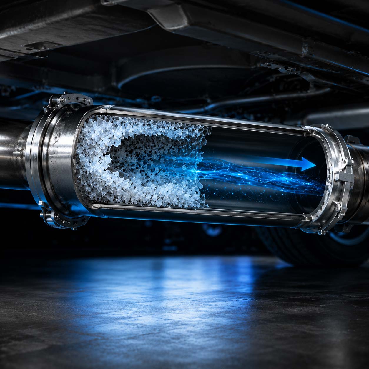 Sistema SCR limpio tras aplicar el Aditivo SCR Power Tech 500 ml, evitando la cristalización del AdBlue y favoreciendo el correcto flujo de los gases de escape.