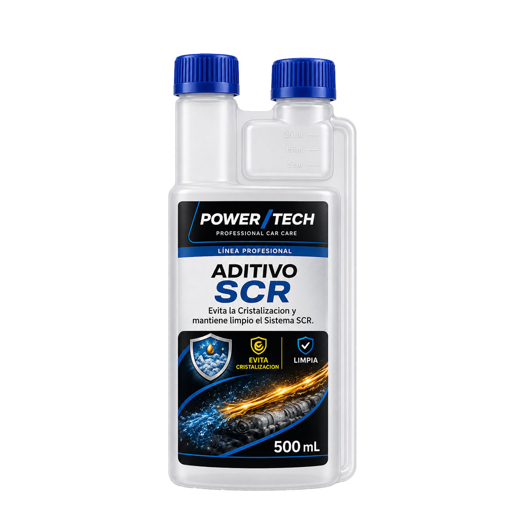 Aditivo SCR Power Tech 500 ml para evitar la cristalización del AdBlue y mantener limpio el sistema SCR de vehículos diésel.
