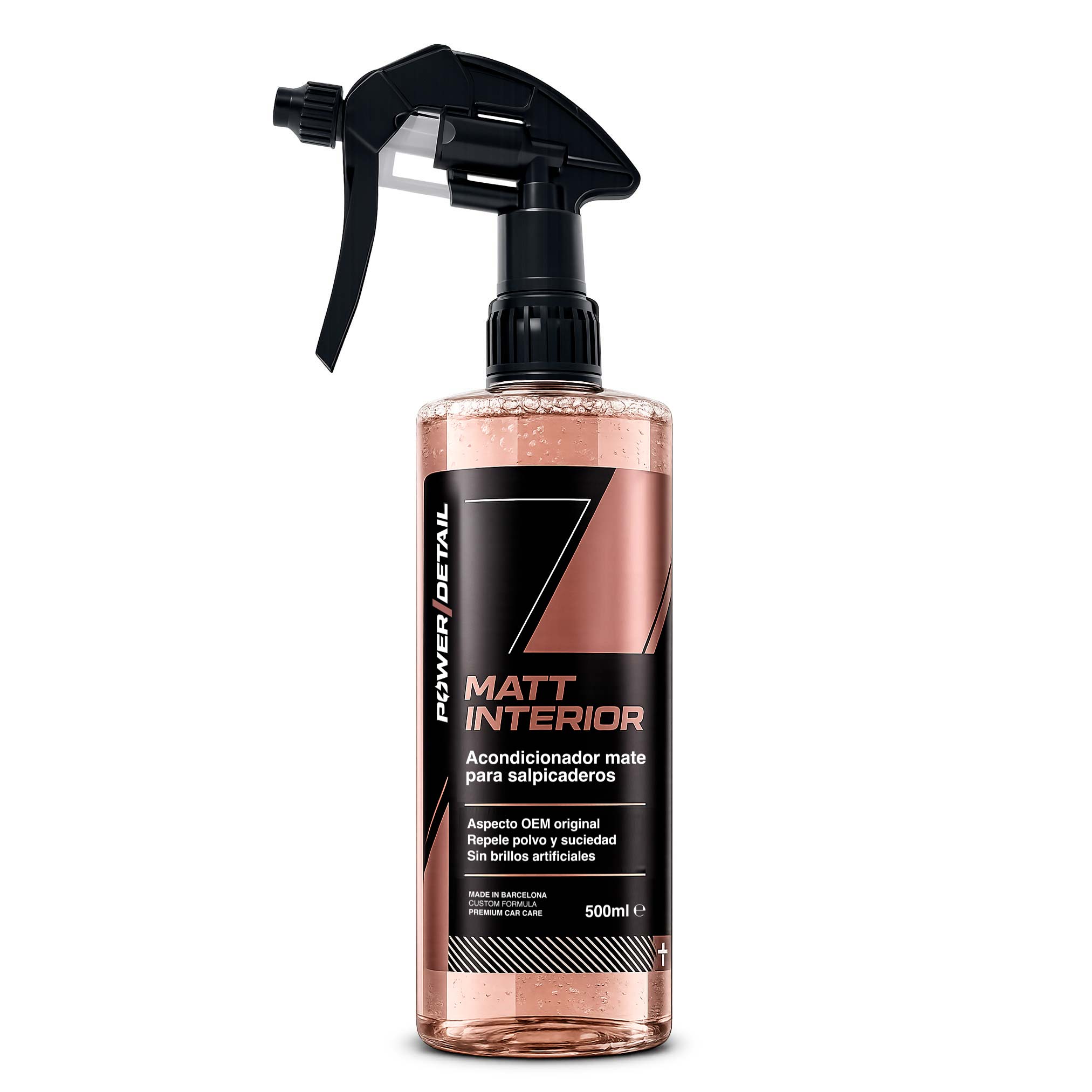 PowerDetail Matt Interior 500 ml con pulverizador para el cuidado de salpicaderos y plásticos interiores.
