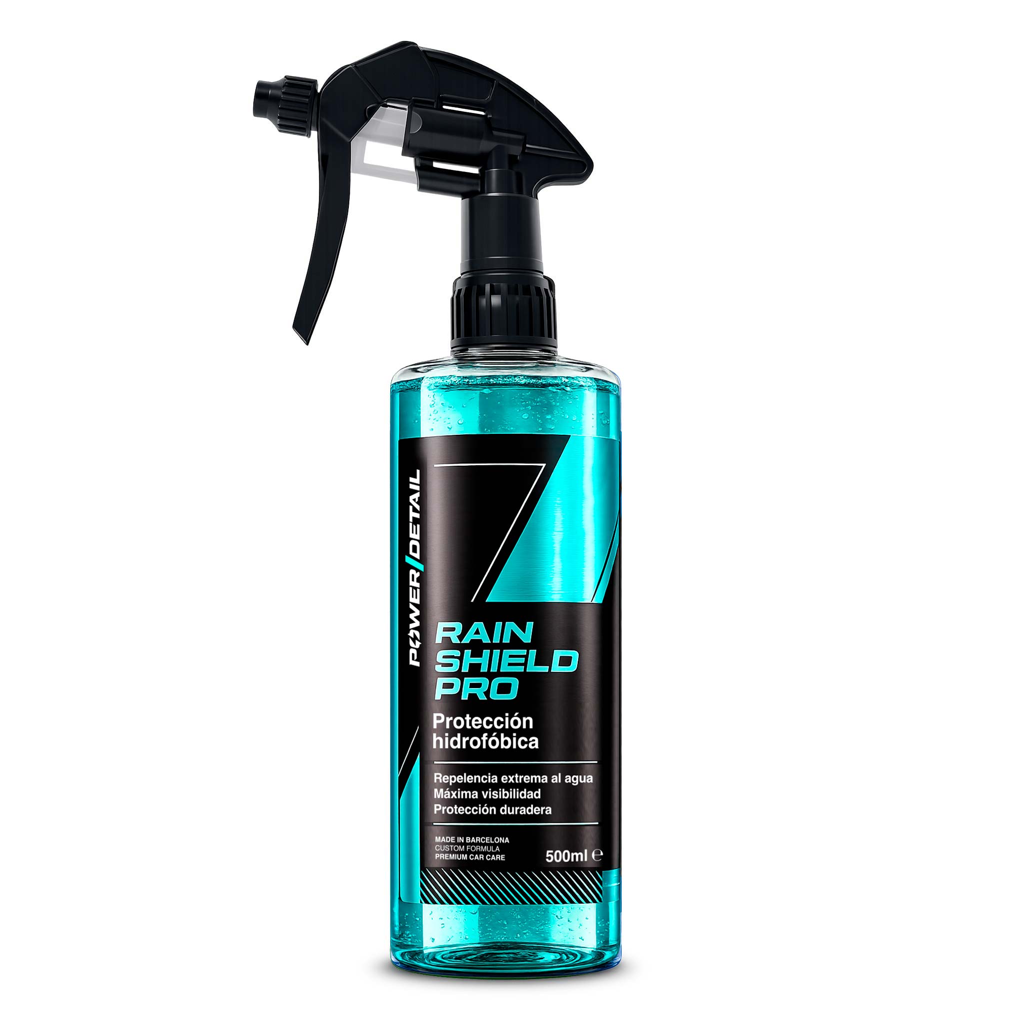 PowerDetail Rain Shield Pro 500 ml con pulverizador para protección hidrofóbica de cristales.
