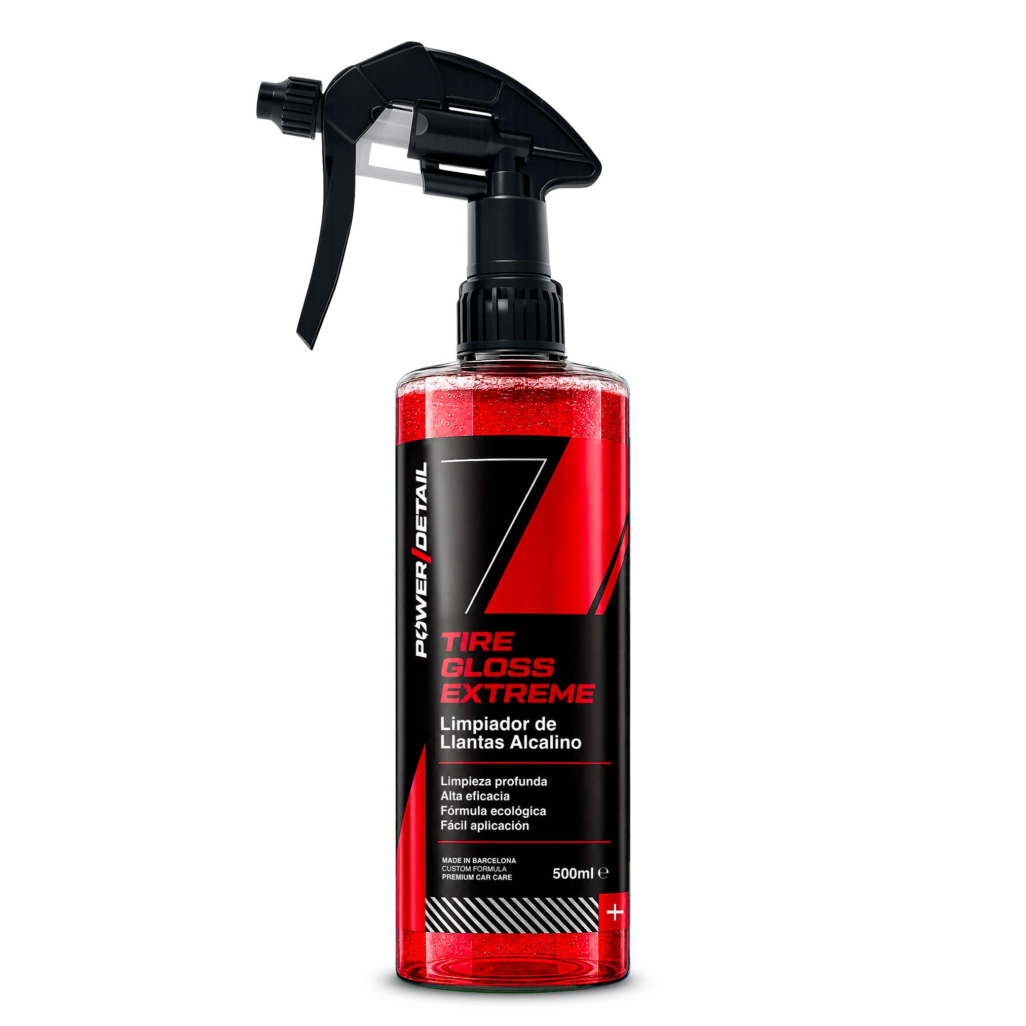 PowerDetail Tire Gloss Xtreme 500 ml con pulverizador para abrillantar y proteger neumáticos.