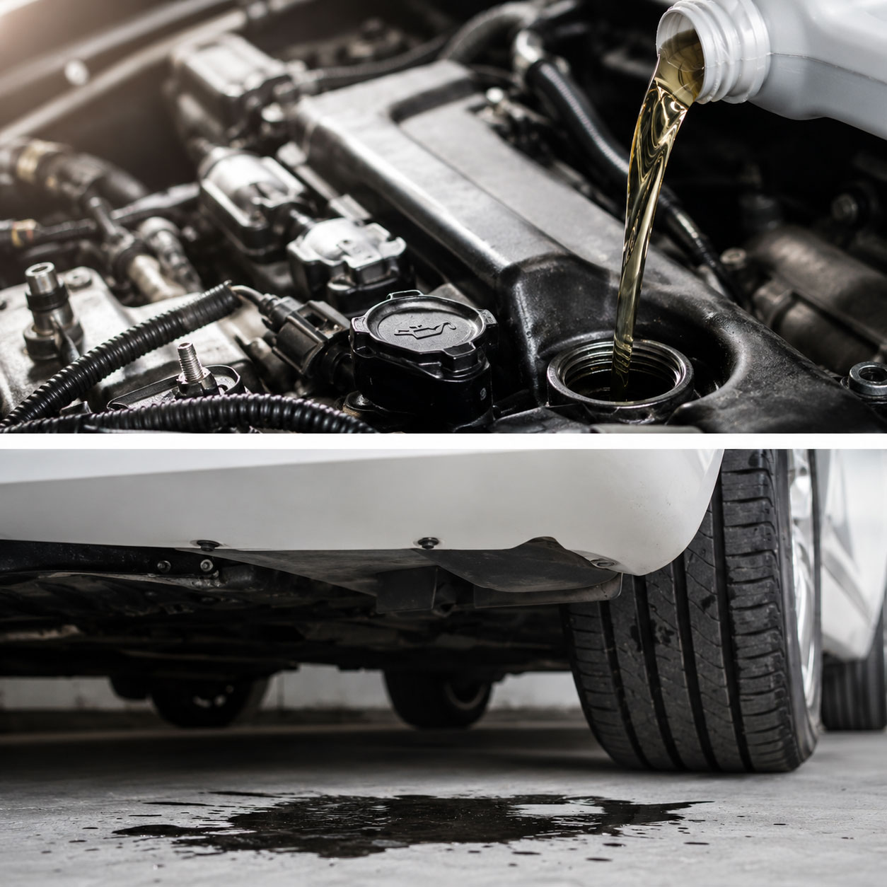 Aplicación de un aditivo Stop Oil para eliminar pequeñas fugas de aceite del motor y evitar pérdidas en el cárter.