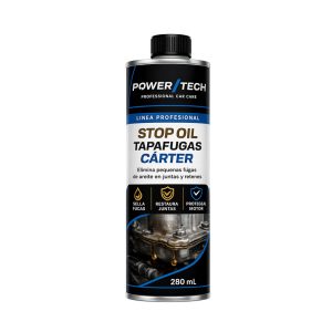 Lata de 280 ml PowerTech Stop Oil Tapafugas Cárter para eliminar pequeñas fugas de aceite en juntas y retenes del motor.