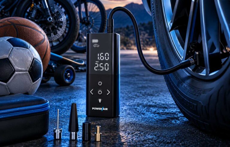Inflador de ruedas portátil PowerAir para comprobar y corregir la presión del coche